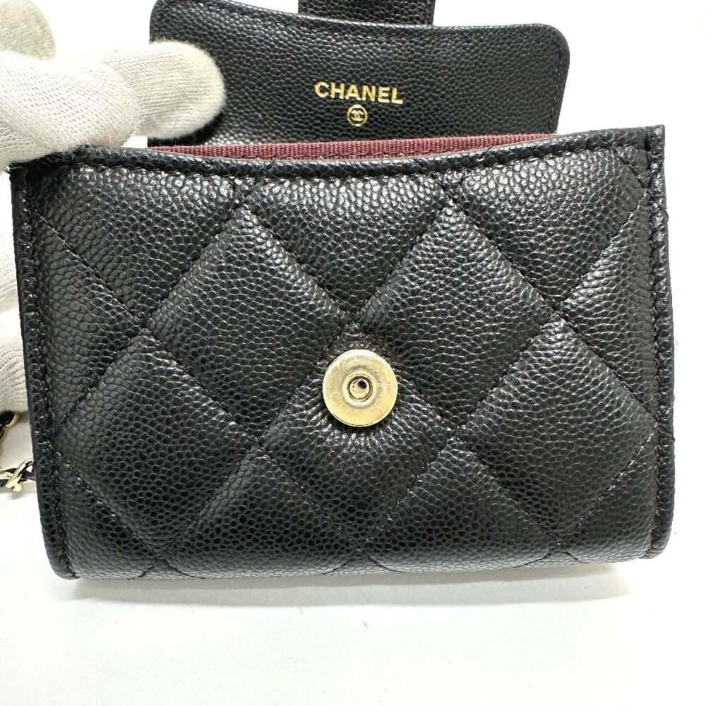 CHANEL Authentic Black Caviar Leather Logo Pochette Wallet - Picture 9 of 13